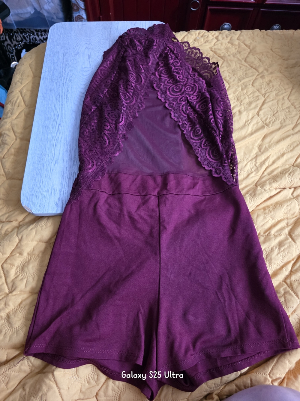 Lace-Back Romper in Burgundy - Women’s Pajama Romper